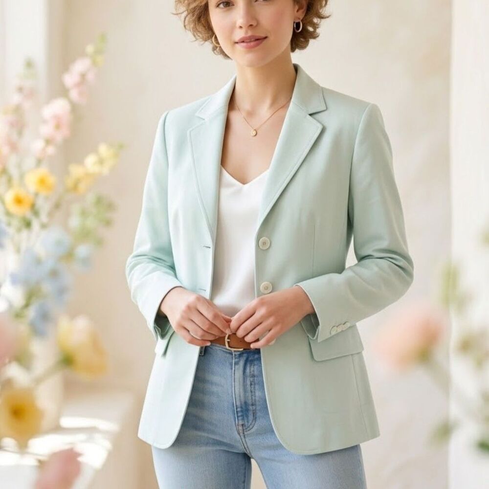 Talbots Petites Soft Seafoam Green Stretch Career Casual Tailored Blazer SZ 10P